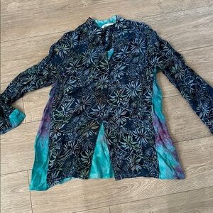 Soft Surroundings Floral Button Down Shirt - Blue and Purple